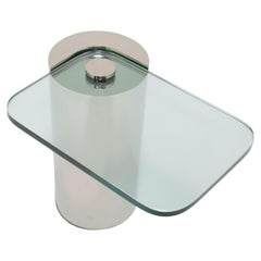 Mid-Century Chrome and Glass Cantilever Cocktail Table by Karl Springer, 1970s.