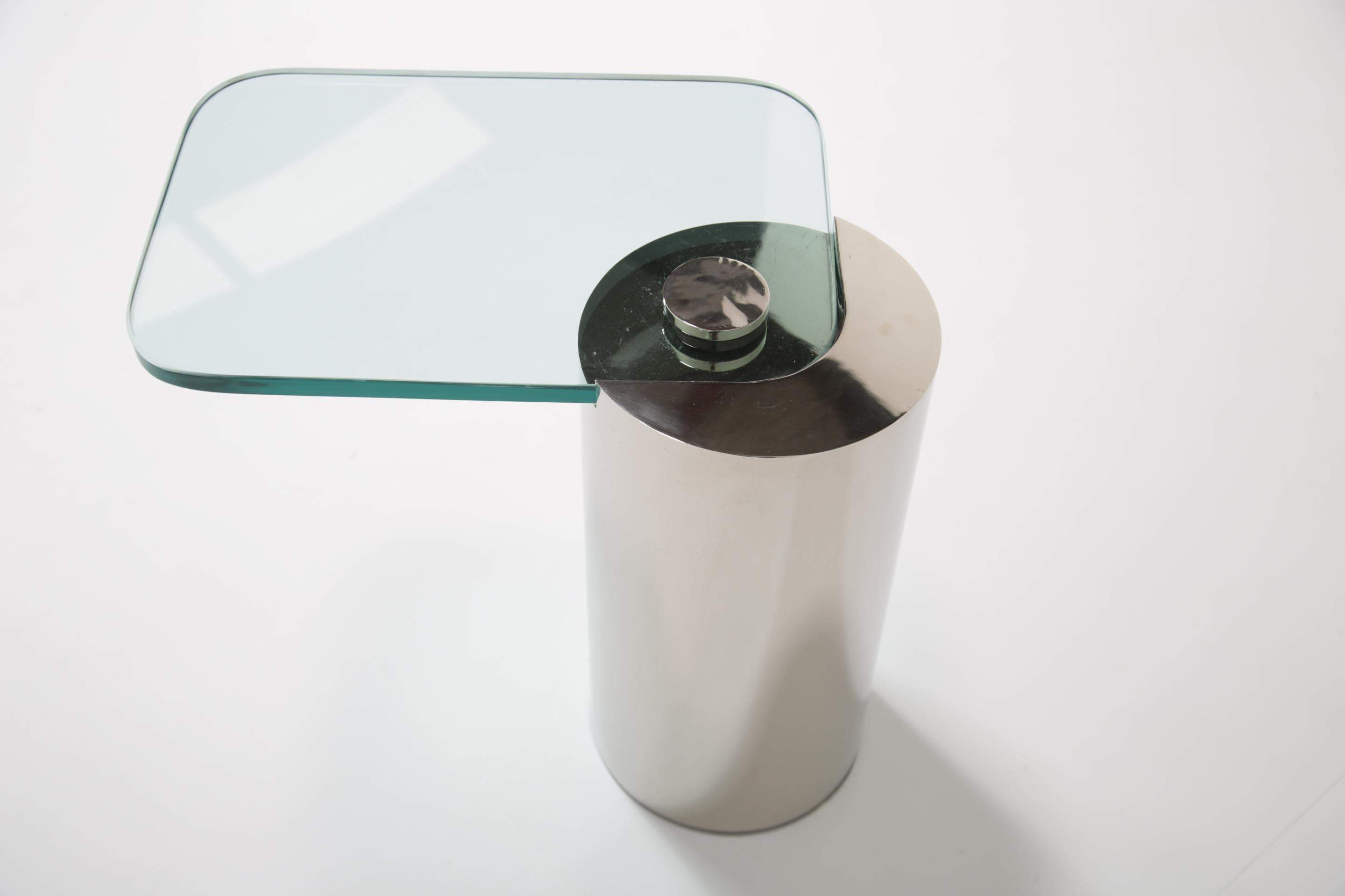 Table Cocktail Cantilever en verre et chrome du milieu du siècle par Karl Springer, années 1970. Bon état - En vente à Dublin 8, IE