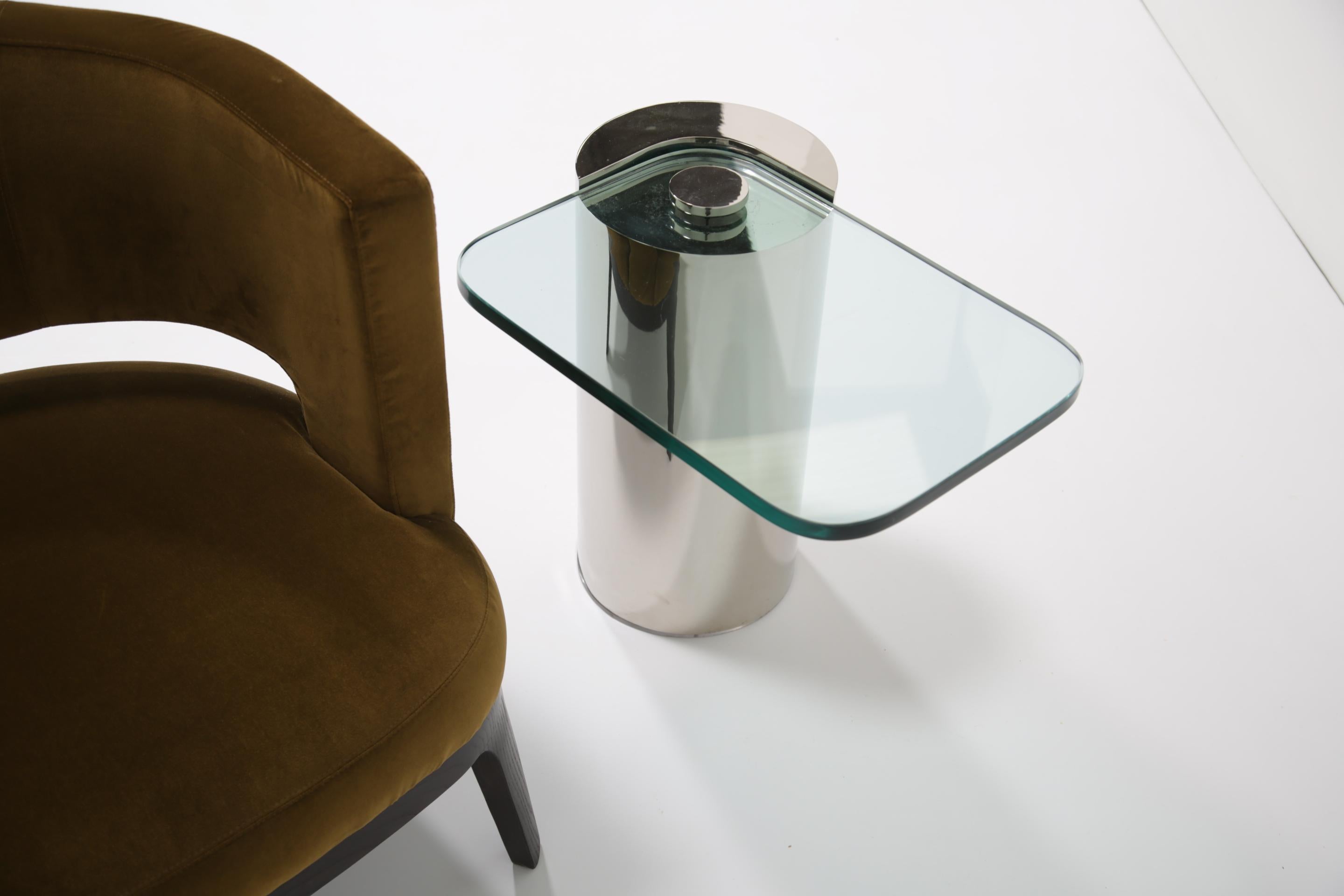 Table Cocktail Cantilever en verre et chrome du milieu du siècle par Karl Springer, années 1970. en vente 7