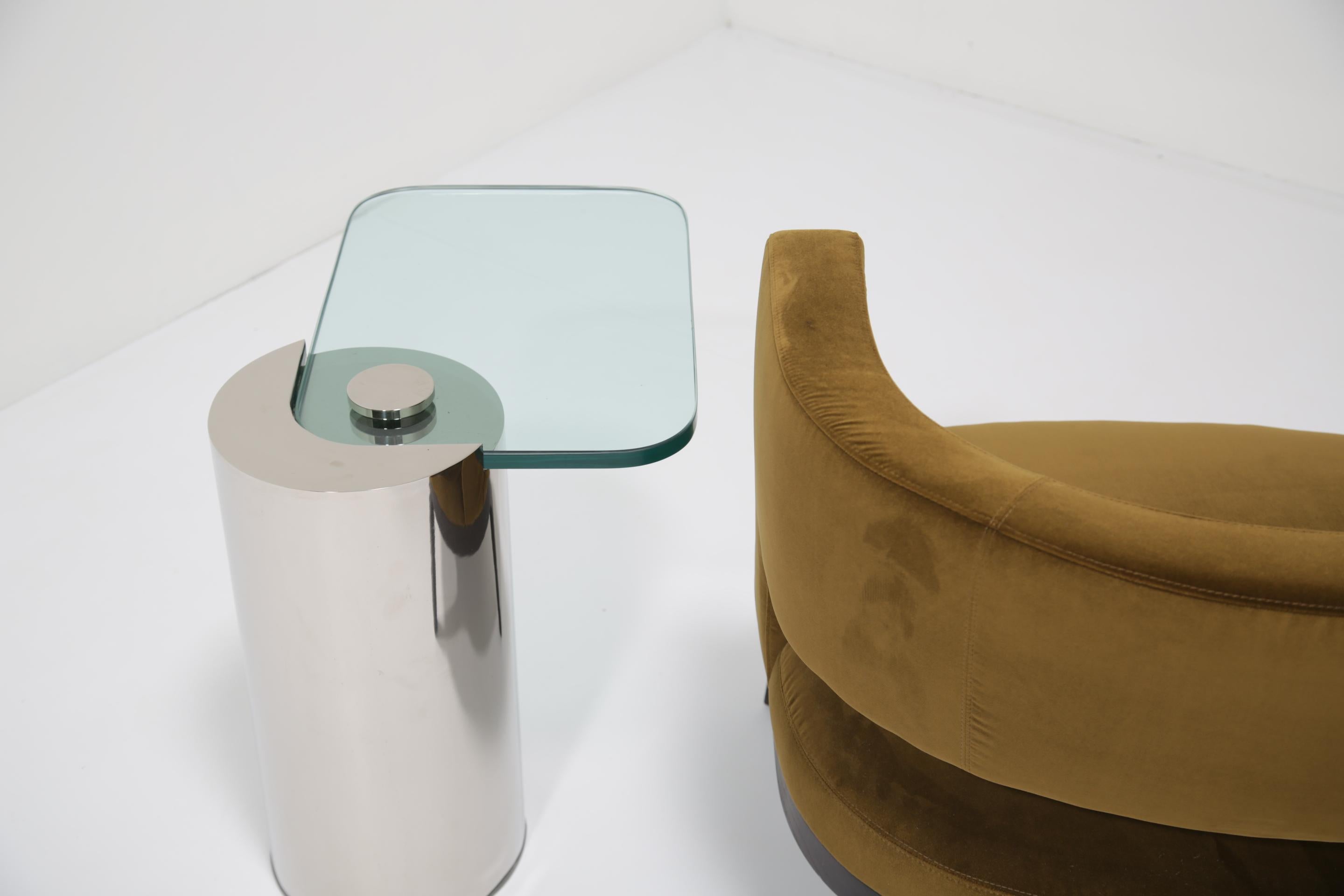 Table Cocktail Cantilever en verre et chrome du milieu du siècle par Karl Springer, années 1970. en vente 6