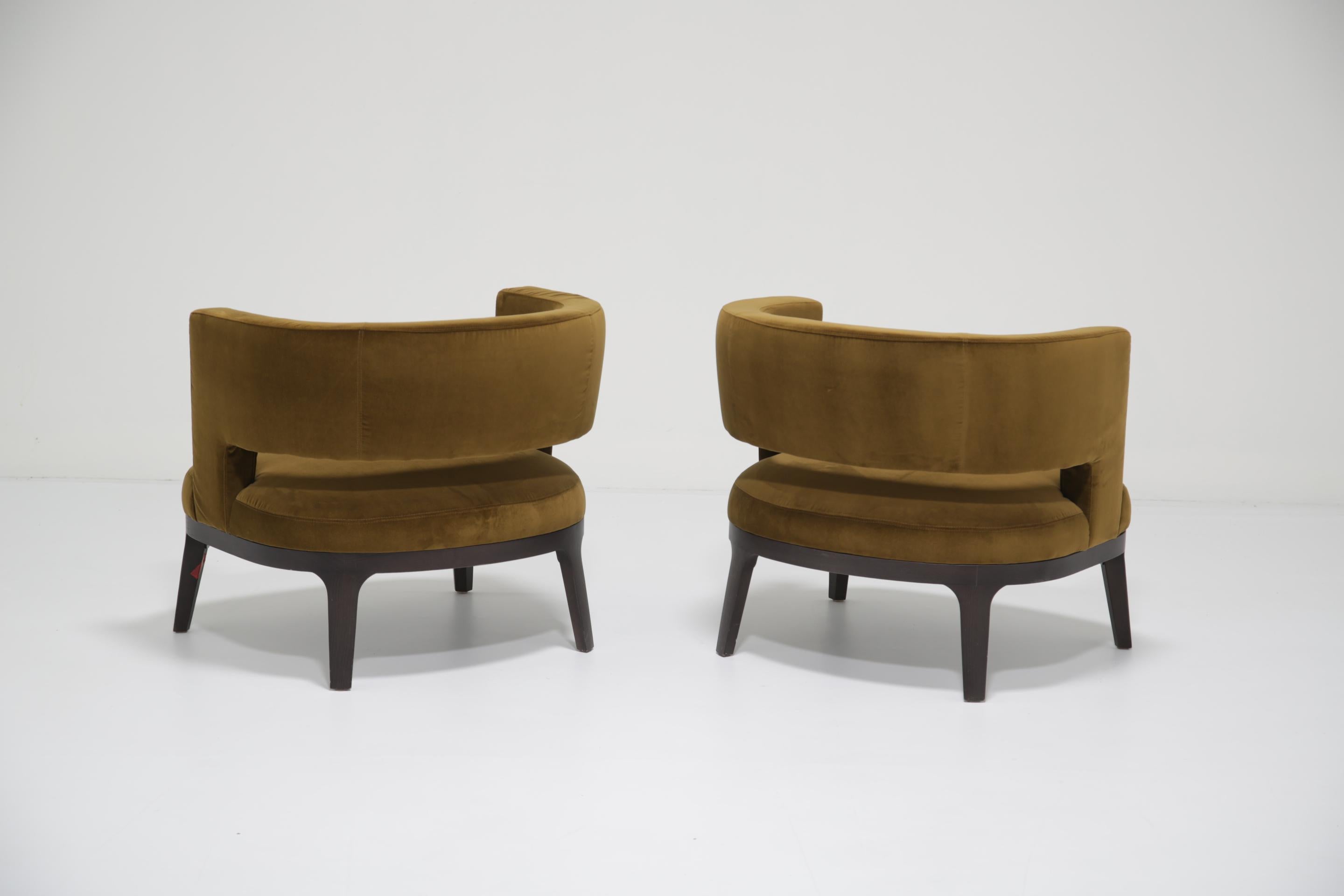 Coppia di poltrone moderne in velluto verde oliva di Roberto Lazzeroni, Flexform in vendita 5