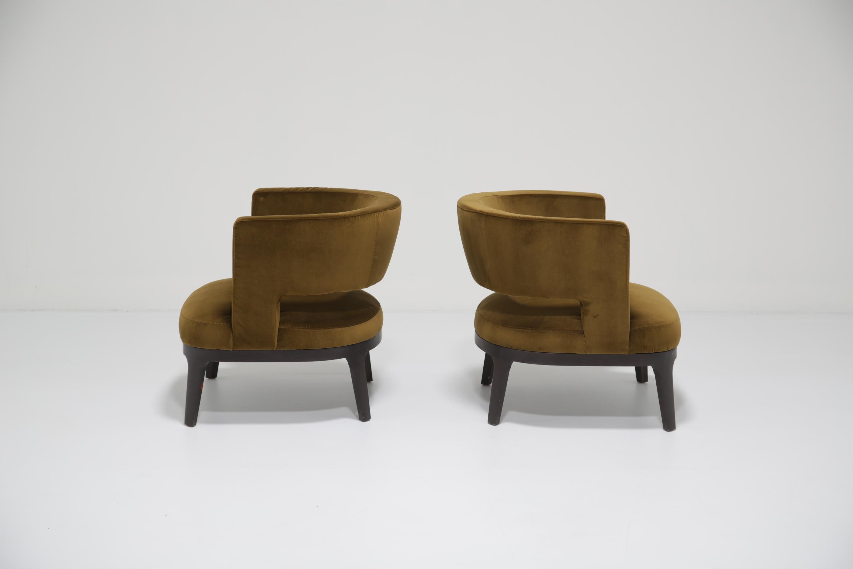 Coppia di poltrone moderne in velluto verde oliva di Roberto Lazzeroni, Flexform in vendita 2