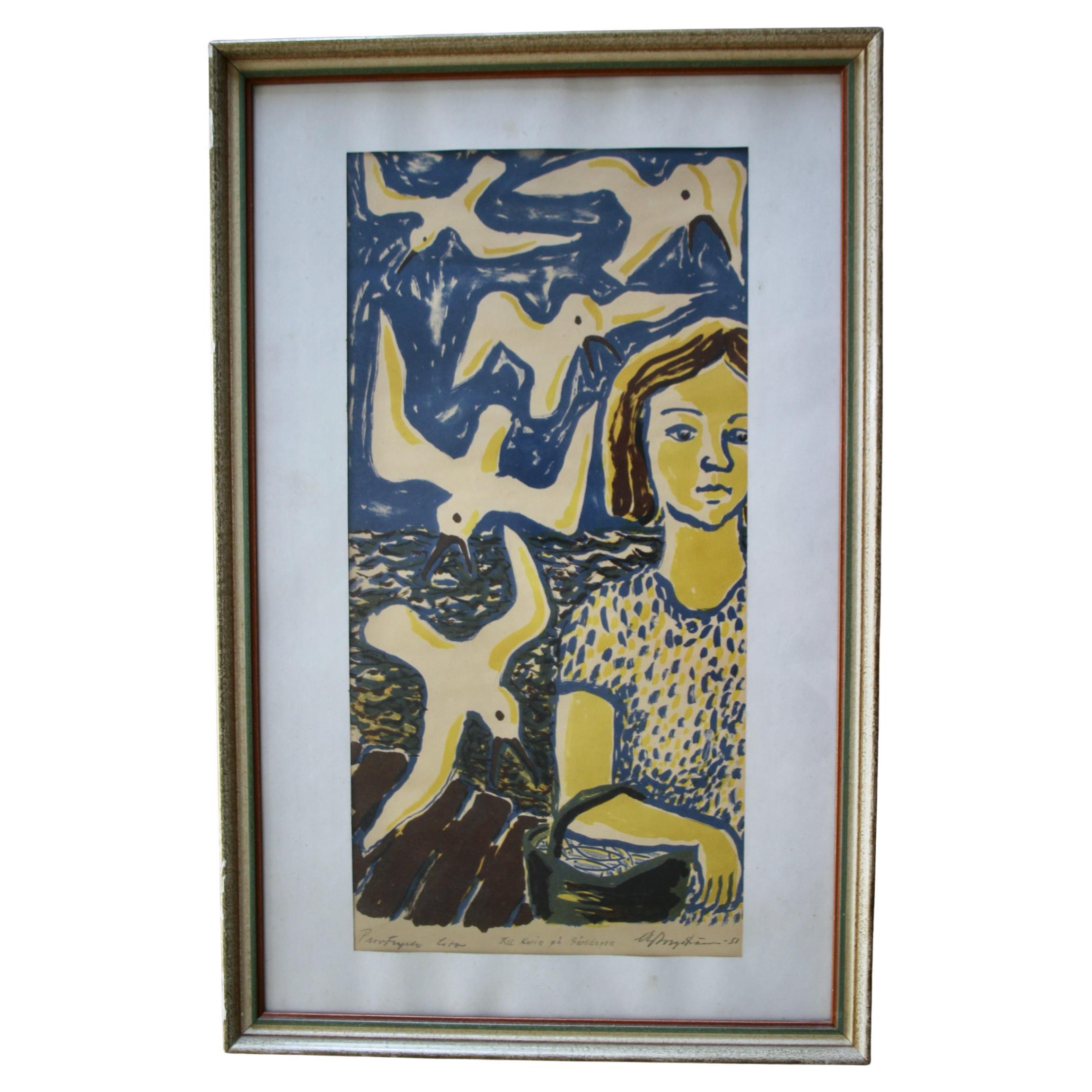 Dekorative Lithographie signiert und datiert 51