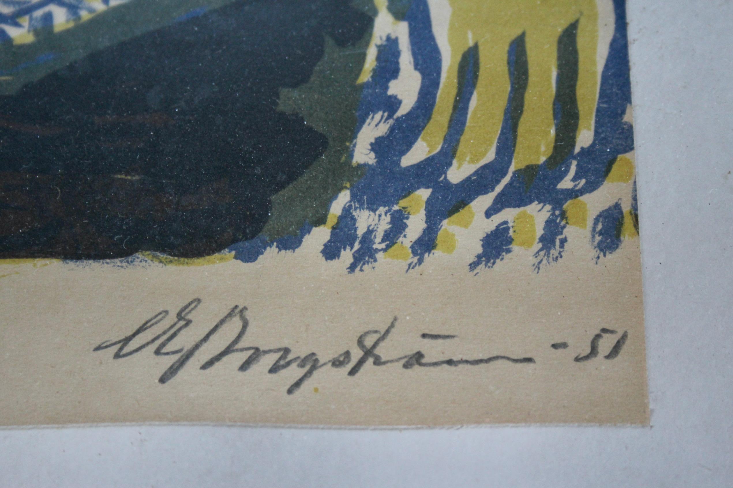 Dekorative Lithographie signiert und datiert 51 im Angebot 1