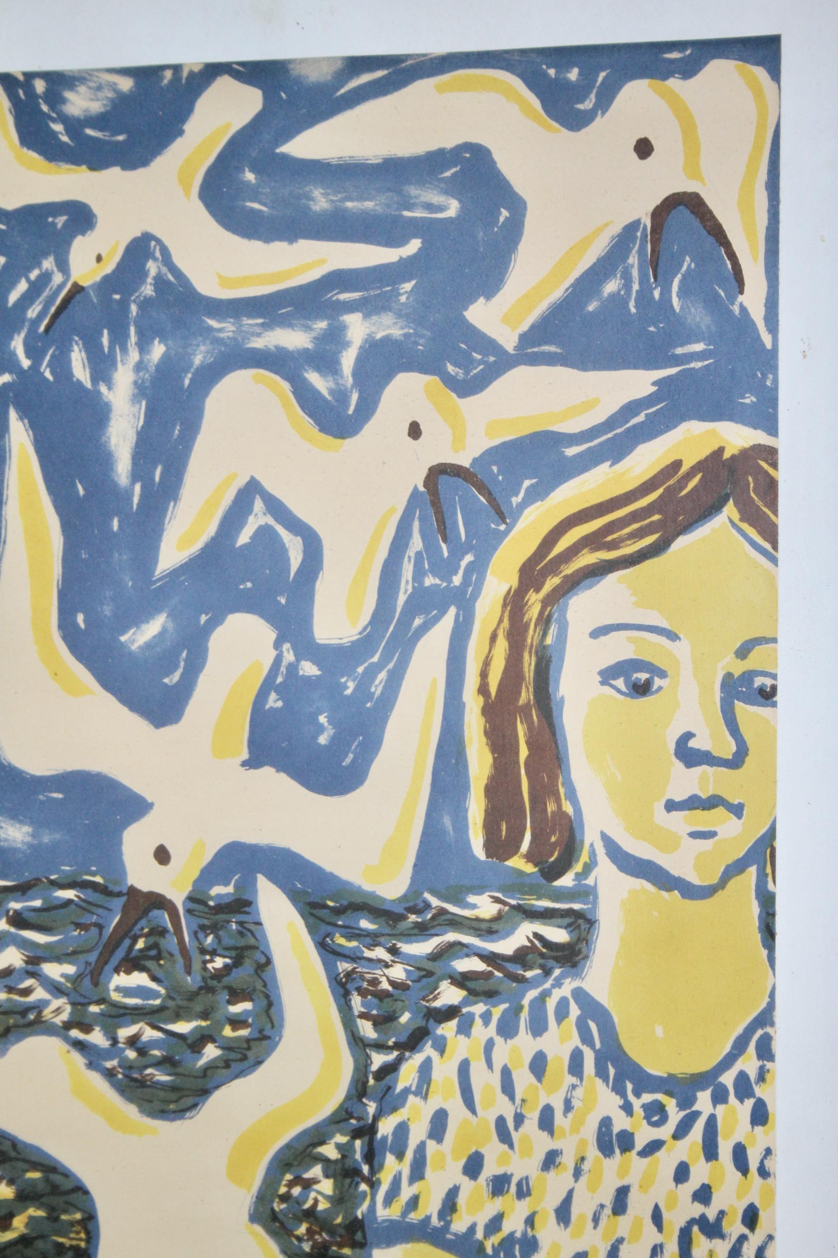 Dekorative Lithographie signiert und datiert 51 (Mitte des 20. Jahrhunderts) im Angebot