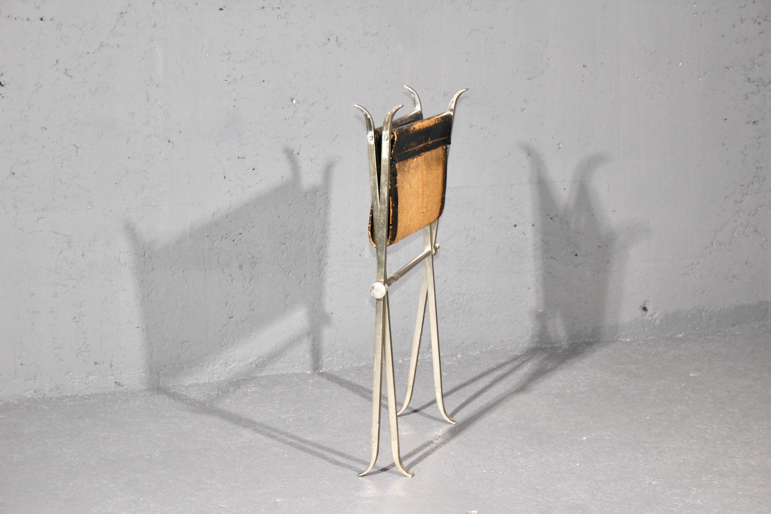 Metal Leather and chromed metal stool For Sale