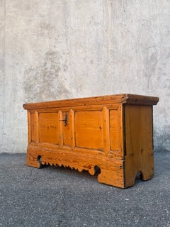 19th Century Swiss Alpine Pine Chest with Original Lock and Key