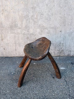 19th Century Italian Alpine Folk Art Stool, Piedmont