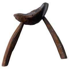 19th Century Italian Alpine Folk Art Stool, Piedmont