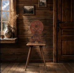 Sedia "Escabelle" in pino dipinto, arte popolare alpina svizzera, 1837