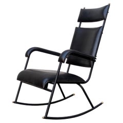 Sedia a dondolo in pelle Stitch by Stnet degli anni '50 di Jacques Adnet