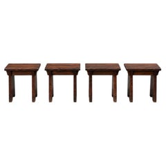 Set of 4 French stools pine wood