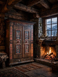 Painted Swiss Alpine armoire, signed and dated 1846