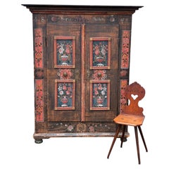 Painted Swiss Alpine armoire, signed and dated 1846
