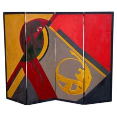 A 1930s Pavatex folding screen featuring two stylized monkeys painted