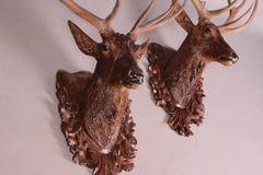 Pair of Black Forest Lifesize Stag Head