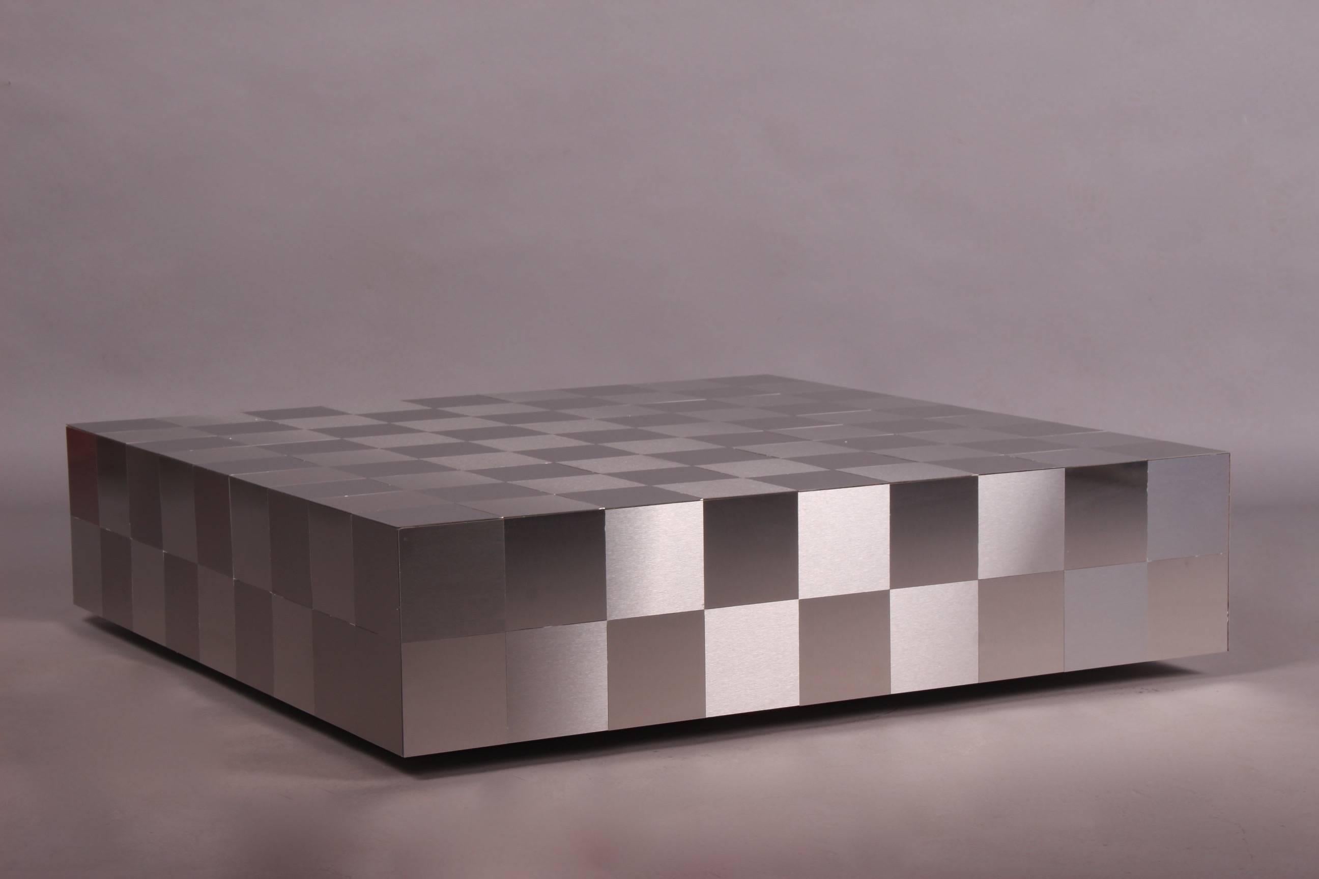 Stainless steel coffee table edited and produced by Tic Tac production modele damier.
