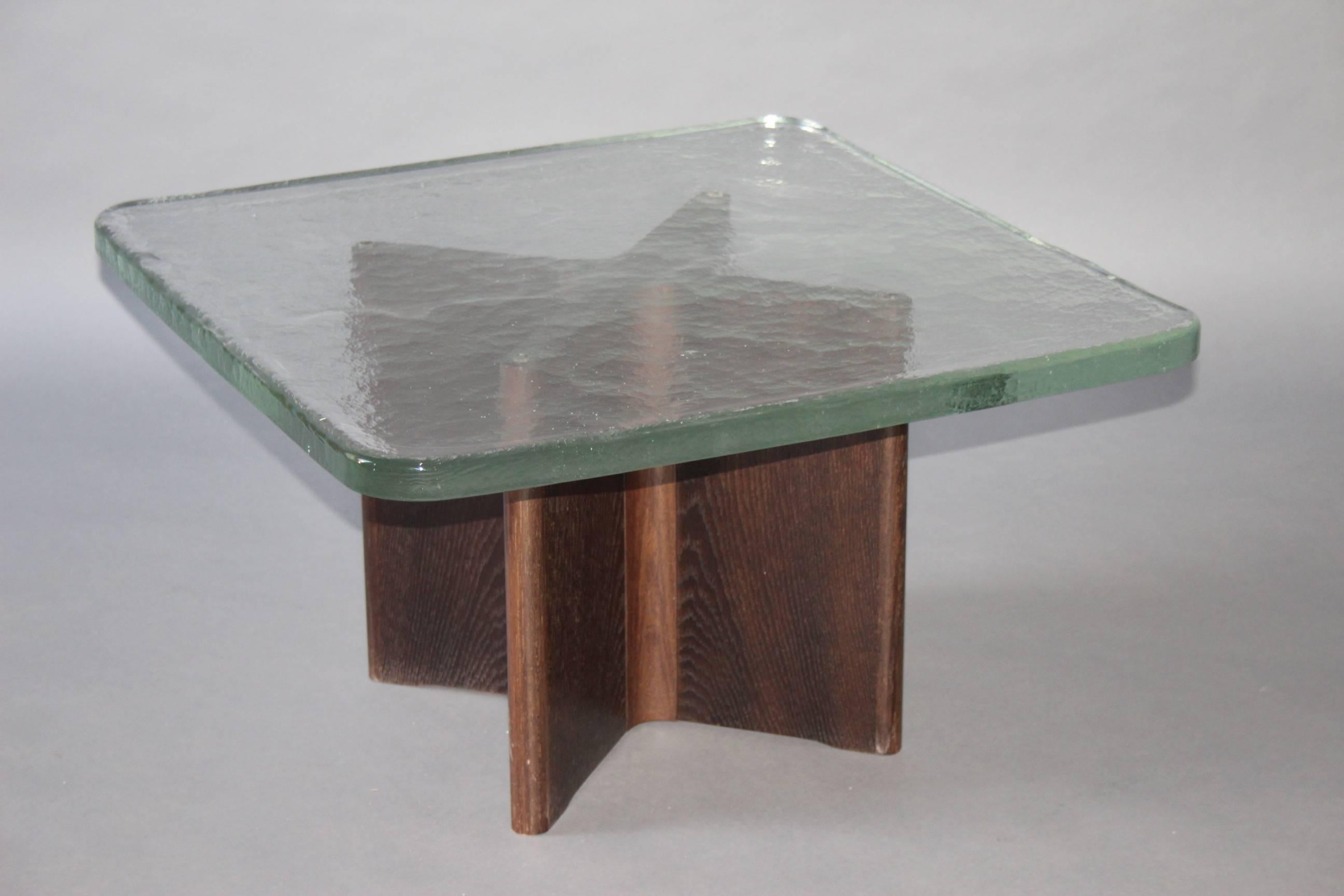 Glass and wood coffee table.