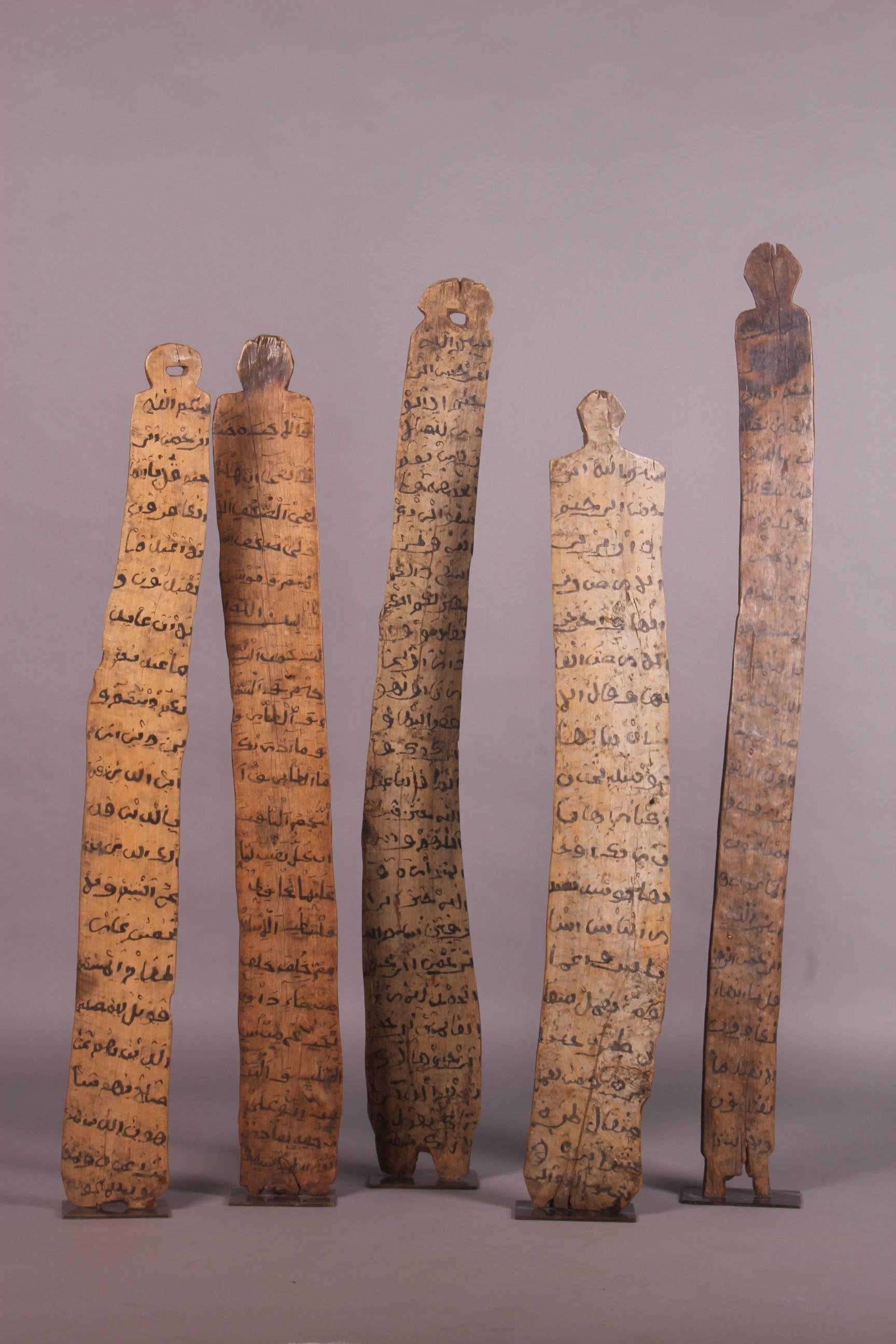 Set of five 20th Century Ethiopian Writing Board with dozens of lines of painted Arabic script from the Coran.
