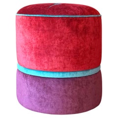 Handcrafted red and purple velvet embroidered pouf