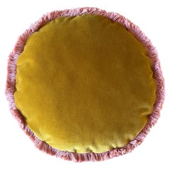 Handcrafted Pillow by Carlotta Oddone in Gold Velvet with Pink Trimming