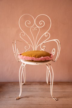 Handcrafted Pillow by Carlotta Oddone in Gold Velvet with Pink Trimming