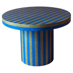Round Inlaid Coffee Table in Blue and Brown, Crafted with Fine Woodworking by Carlotta Oddone