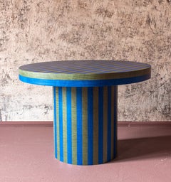 Round Inlaid Coffee Table in Blue and Brown, Crafted with Fine Woodworking by Carlotta Oddone