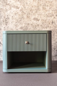 Green Nightstand by Carlotta Oddone, Crafted with Fine Woodworking in the Boho Chic Style