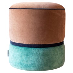 Pouf Artigianale in Velluto Azzurro e Grigio di Carlotta Oddone in stile Boho
