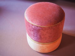 Handcrafted Pink and Orange Velvet Pouf by Carlotta Oddone in Boho Style
