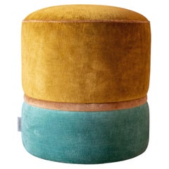Pouf Artigianale in Velluto Oro e Azzurro di Carlotta Oddone in stile Boho