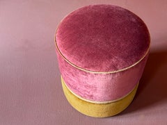 Handcrafted Pink and Gold Velvet Pouf by Carlotta Oddone in Boho Style