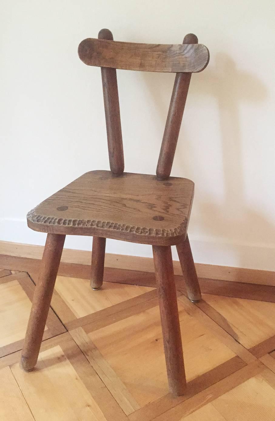Mid-Century Modern Set of Six Stained Oak Chairs, France, 1950s For Sale