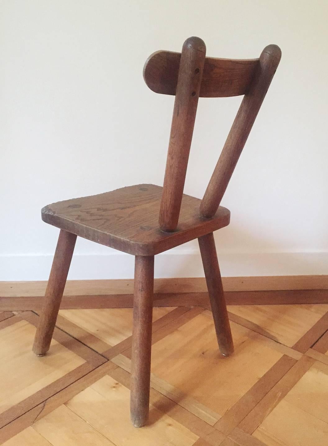 Set of Six Stained Oak Chairs, France, 1950s For Sale 2