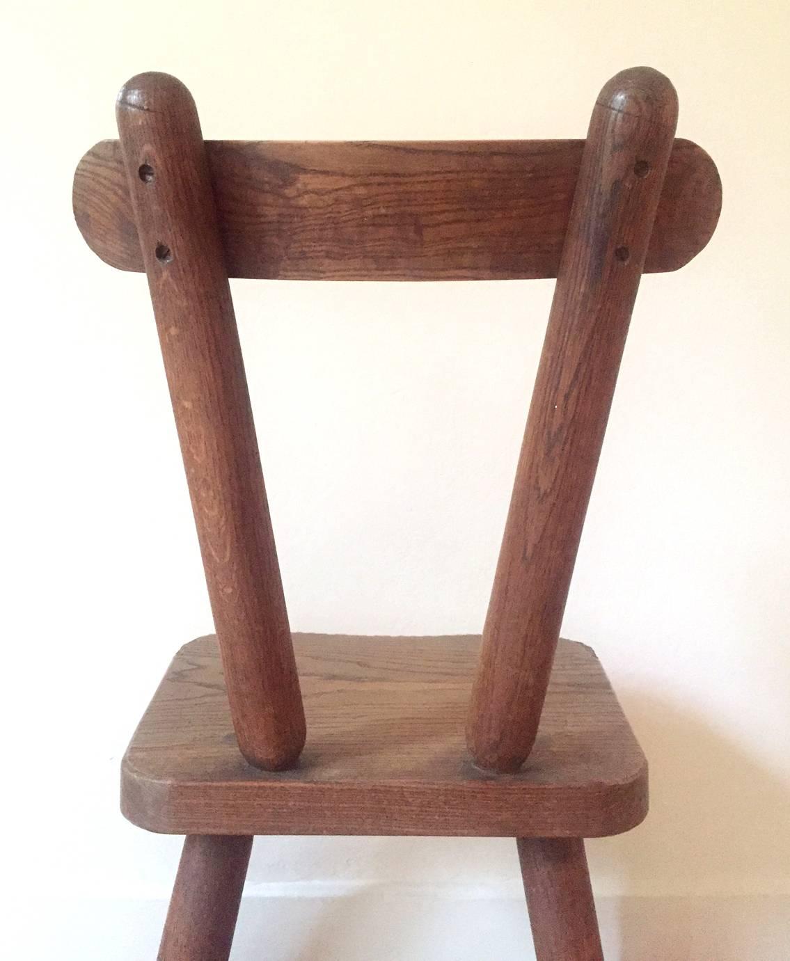 Set of Six Stained Oak Chairs, France, 1950s For Sale 4
