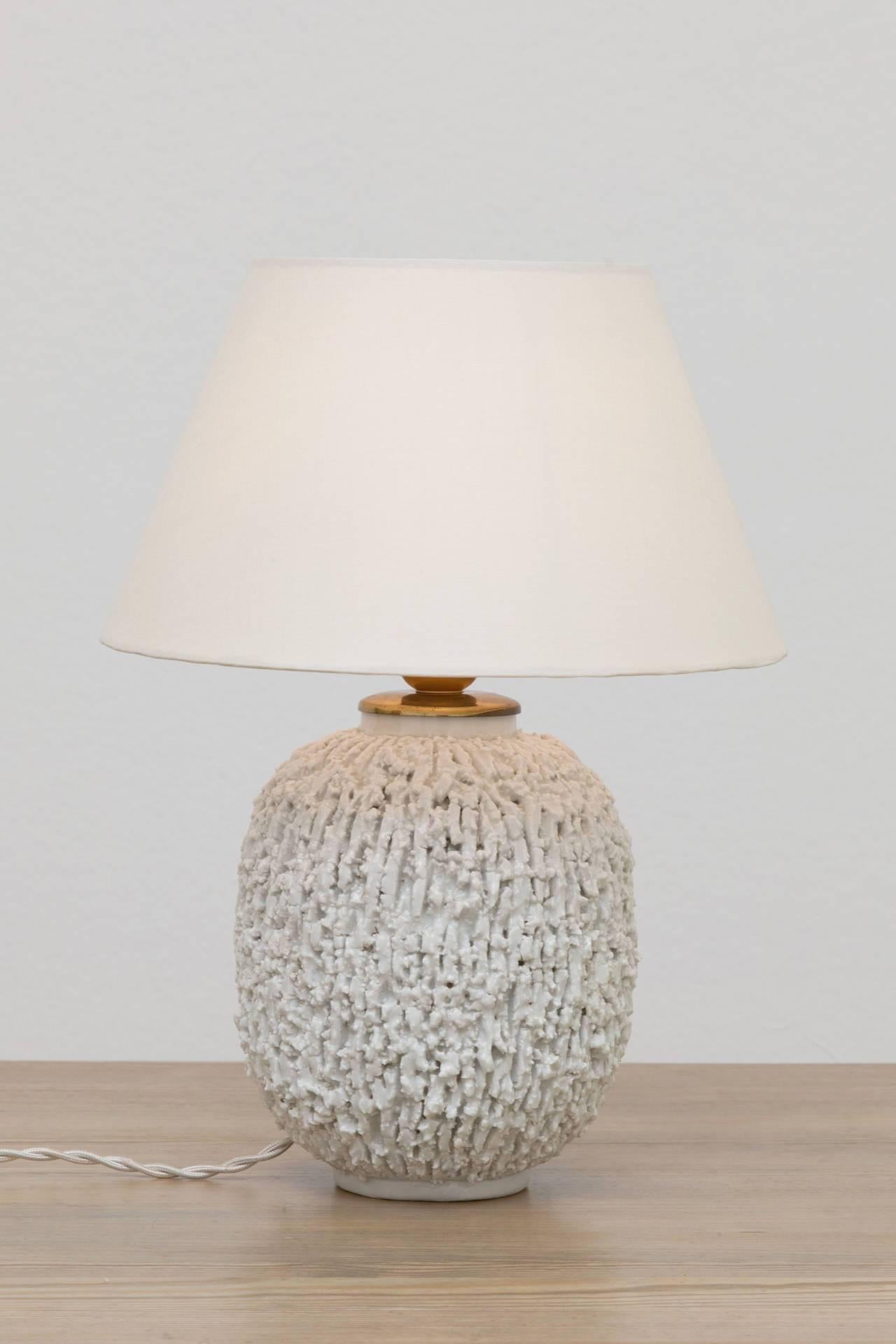 Scandinavian Modern Chamotte Table Lamp by Gunnar Nylund, Sweden, 1950s For Sale