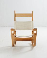 Hans J. Wegner Rocking Chair in Light Oak and Crème Canvas, Denmark, Late 1960s