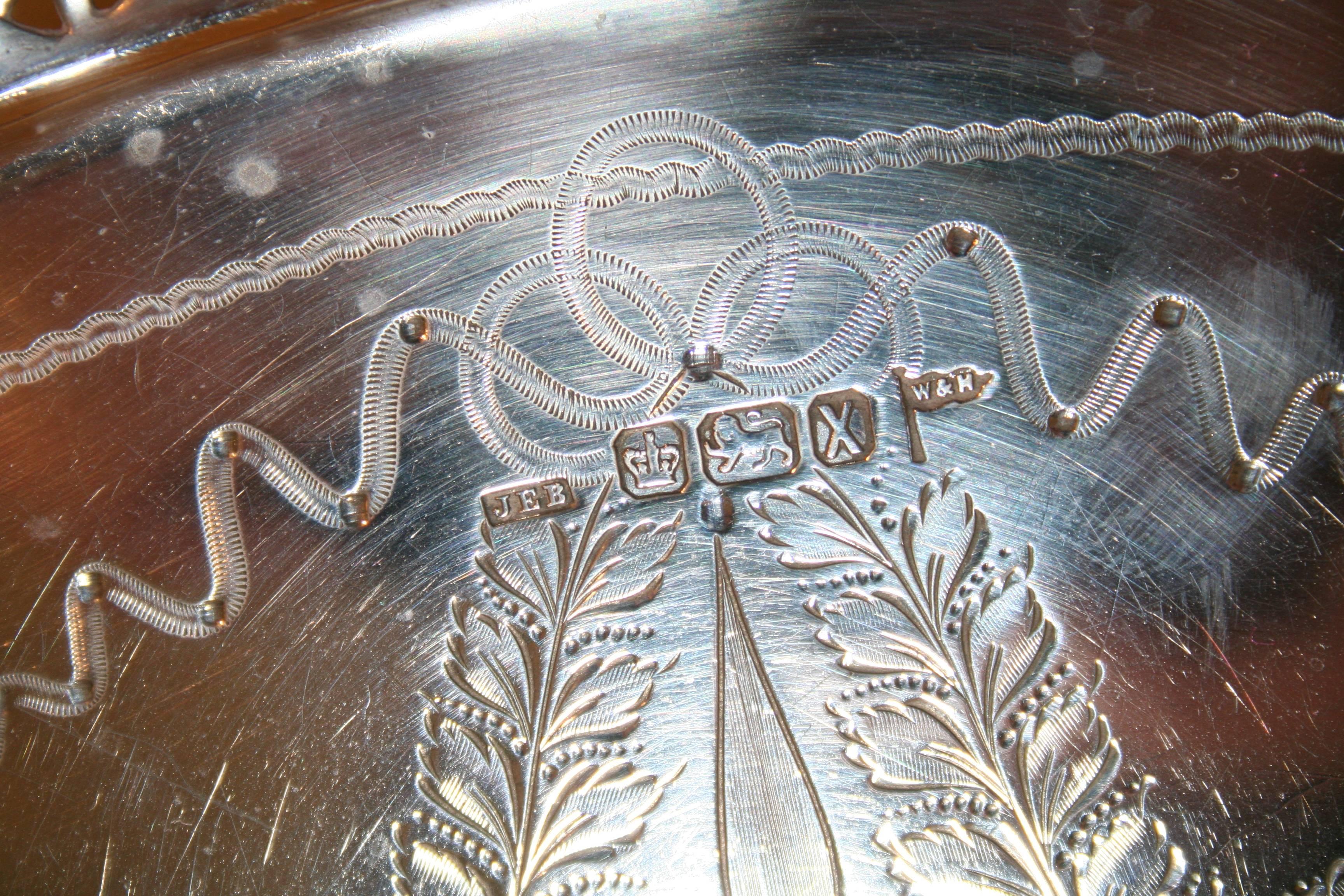 English Victorian Silver Tray, Sheffield 1892 For Sale