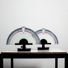 Pair of "Zonca" table lamps with black lacquered metal frames and Murano glass