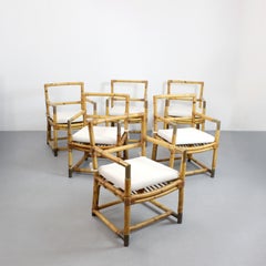 Set of 6 bamboo chairs featuring details and corner accents in aged gold-tone br