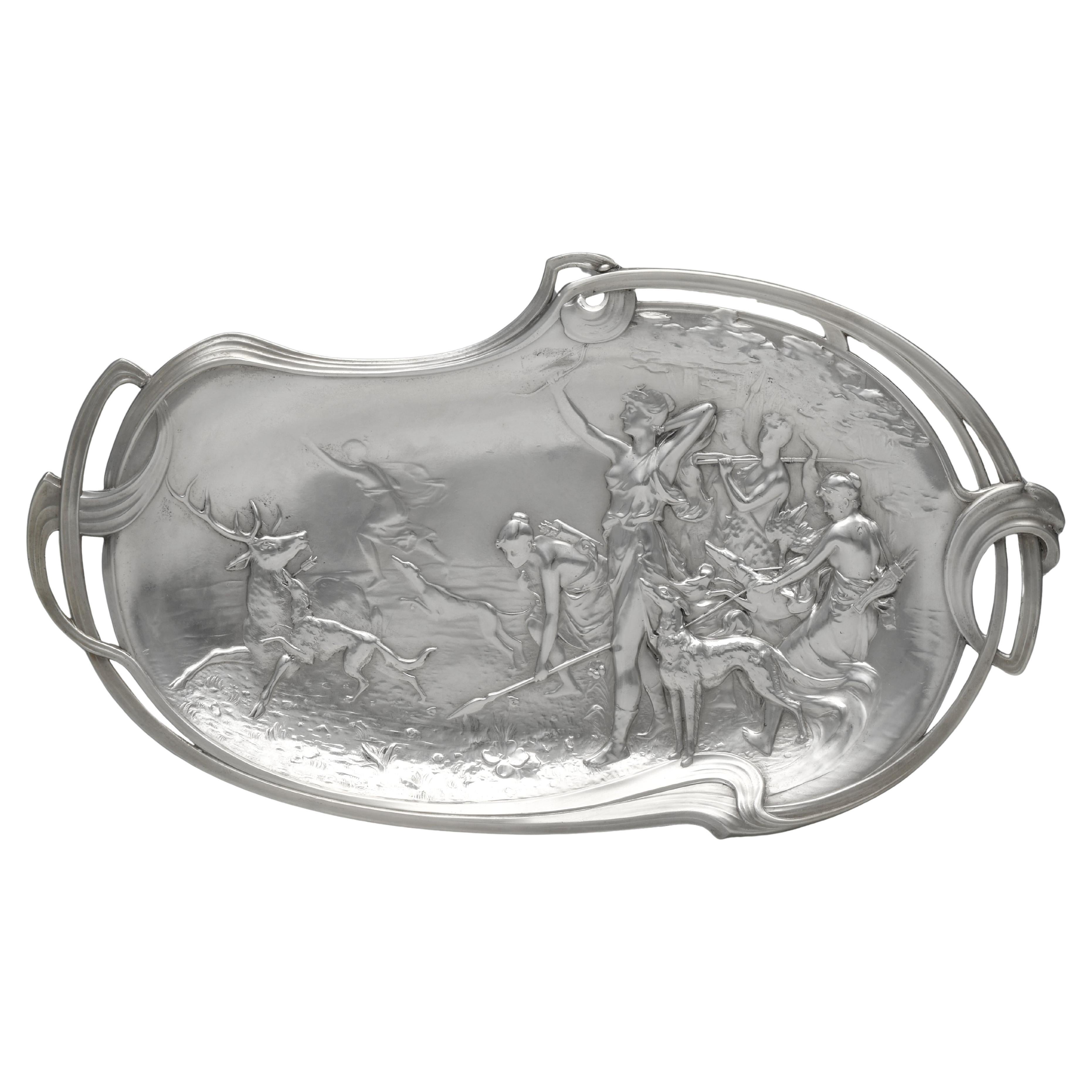 Plaque murale Art nouveau en métal argenté par WMF