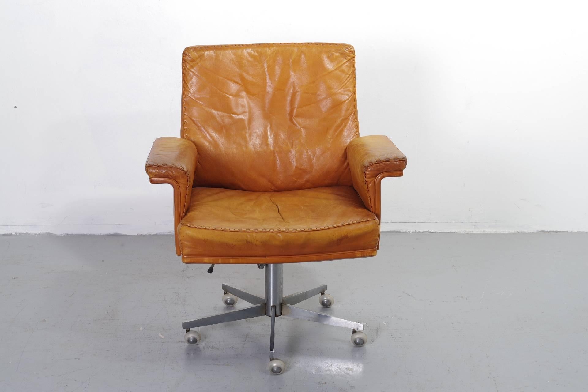 Late 20th Century De Sede DS31 Office Swivel Chairs in Cognac Leather For Sale