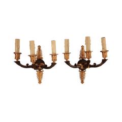 Pair of French Empire Period Bronze Wall Sconces
