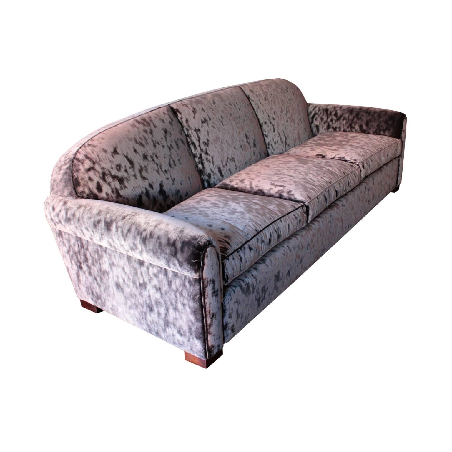 Velvet Documented French Art Deco Period Suite of Two Bergeres and a Sofa by Dominique For Sale