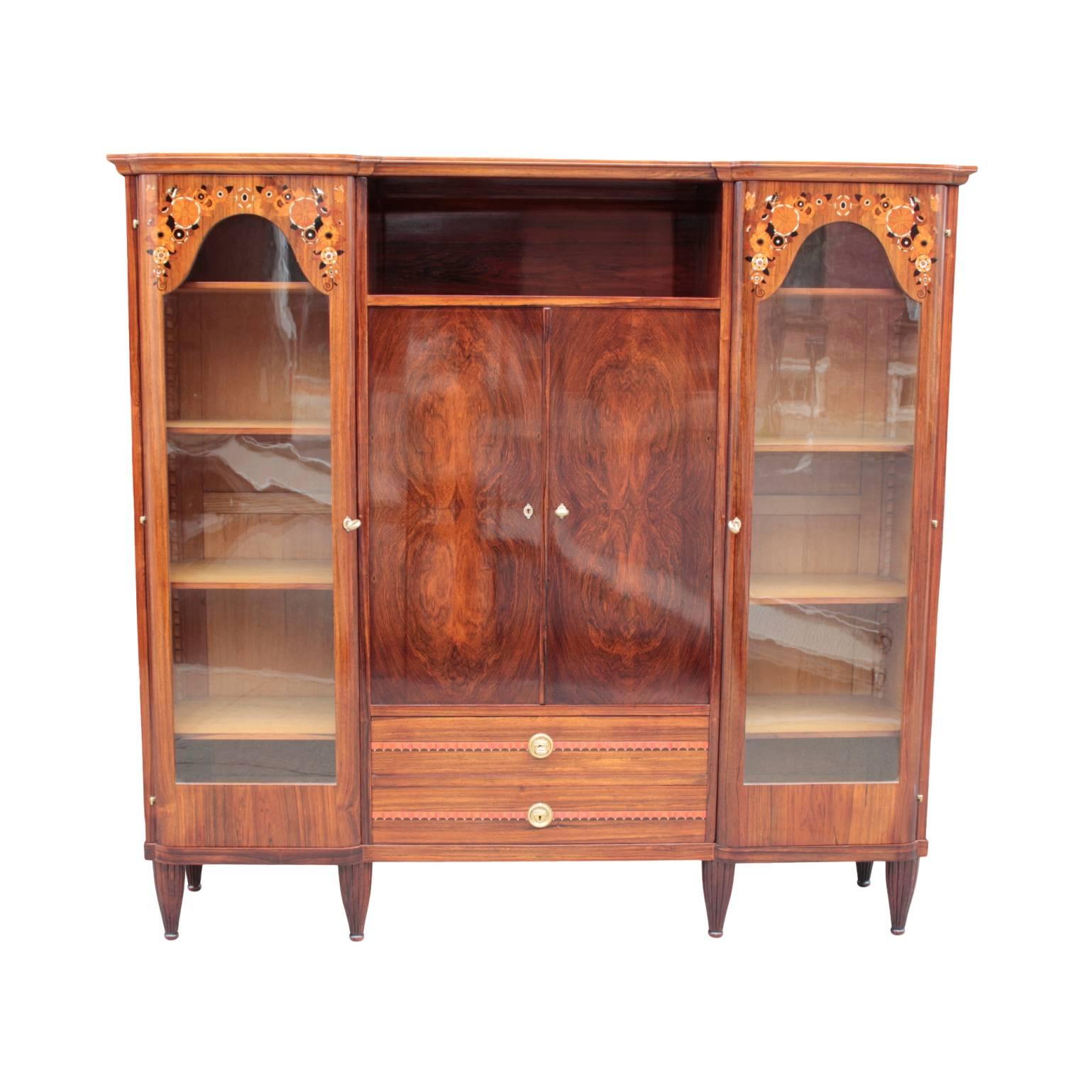 French Early Art Deco Vitrine Bookcase, attributed to Maurice Dufrene In Excellent Condition For Sale In Hudson, NY