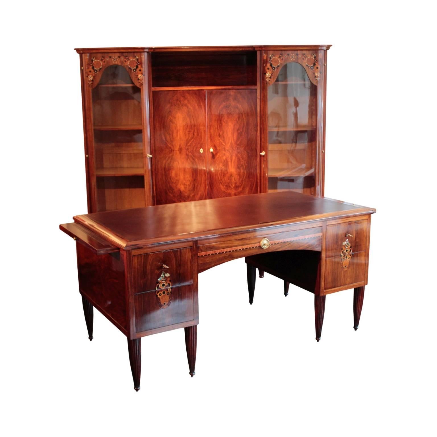 Bronze French Early Art Deco Vitrine Bookcase, attributed to Maurice Dufrene For Sale