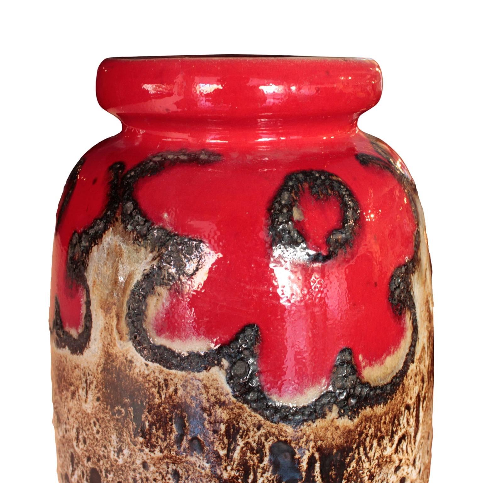 Textured and glazed ceramic vase, stamped with serial number, made in Germany.