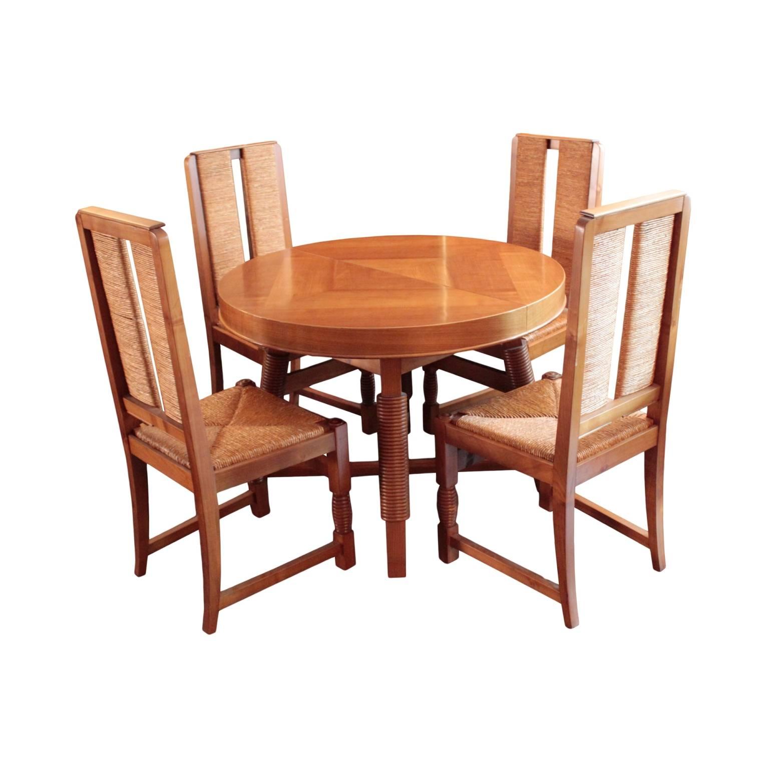 Mid-Century Modern French Basque 1940's Set of Six Side Chairs by Victor Courtray For Sale