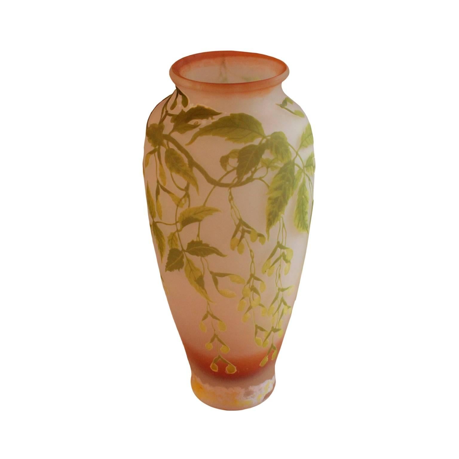 Etched Oversized French Art Nouveau Cameo Vase by Galle For Sale